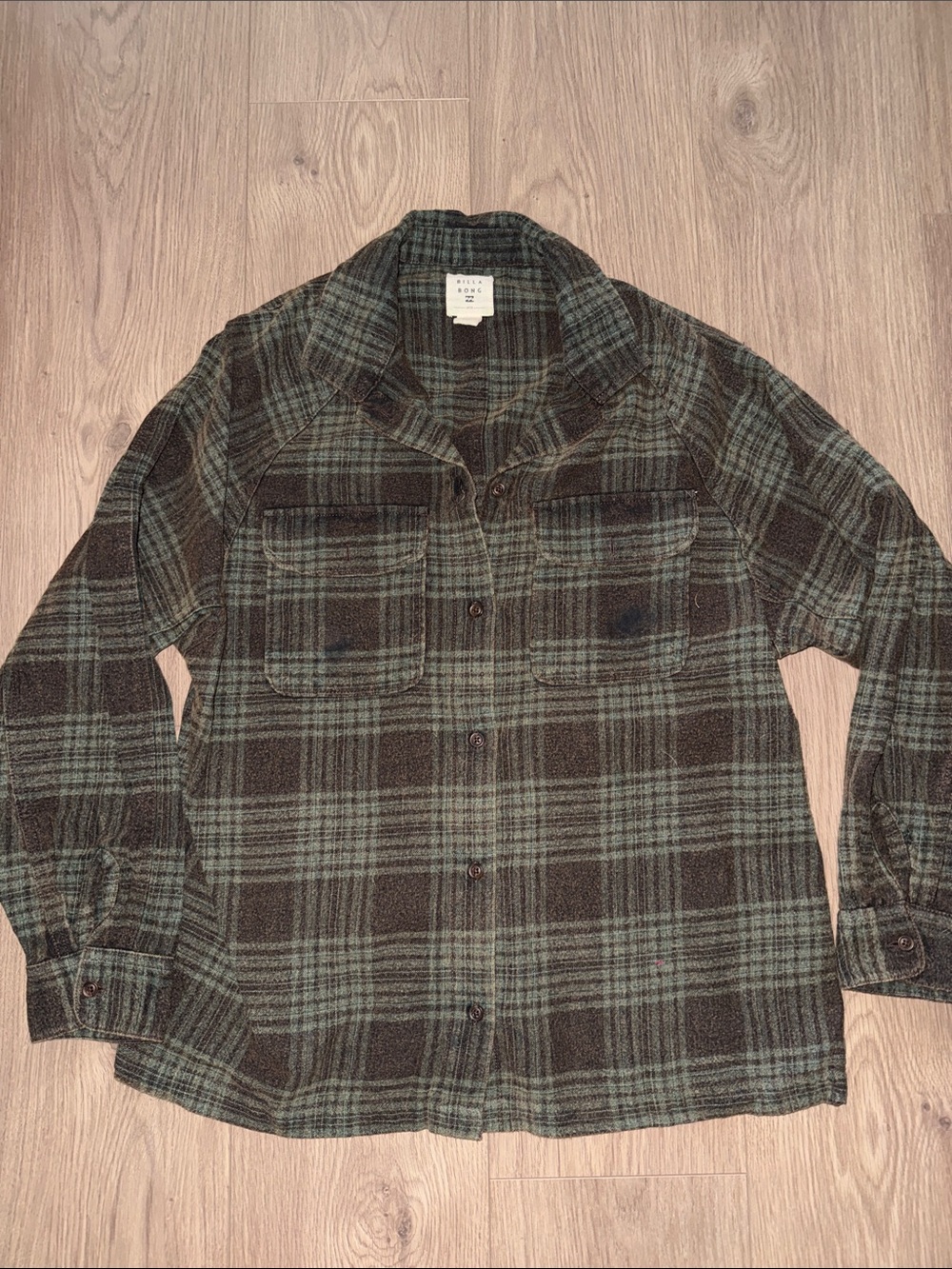 Billabong Green and Black Plaid Button-Down Shirt